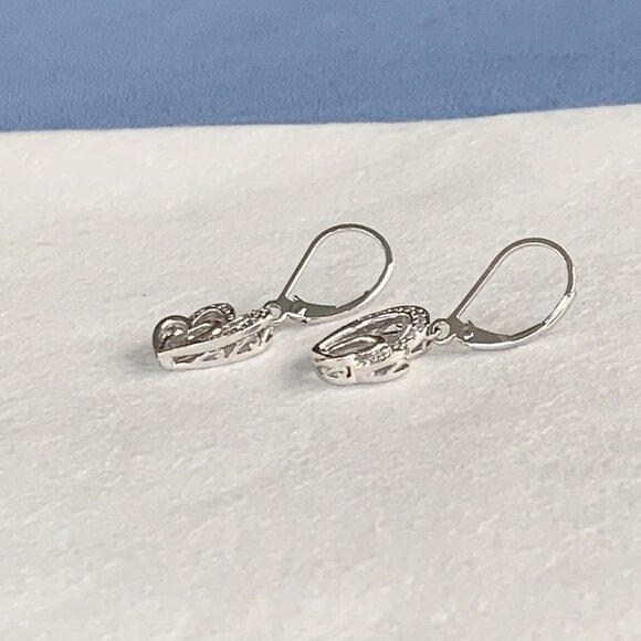 Womens Interlocking Twin Heart Design Diamond Silver Drop Earrings #925 - New - Picture 8 of 14